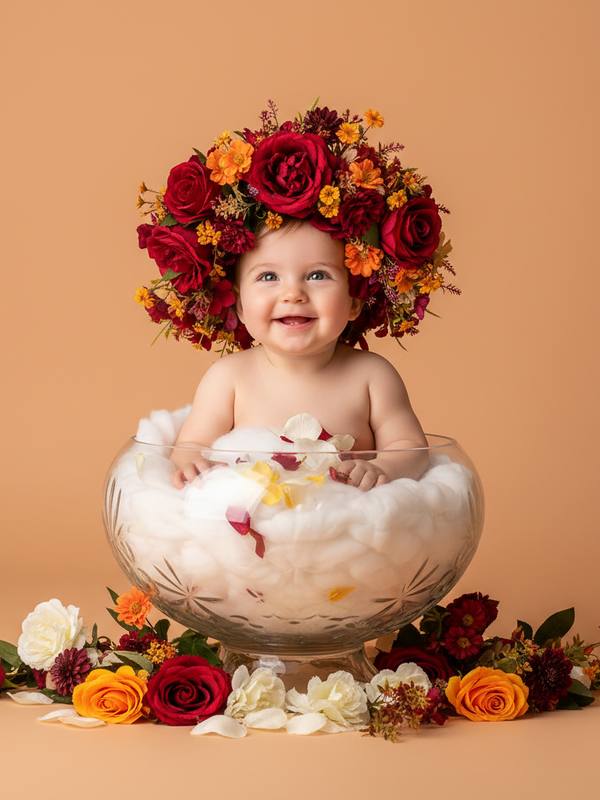 Flower bath AI baby portrait